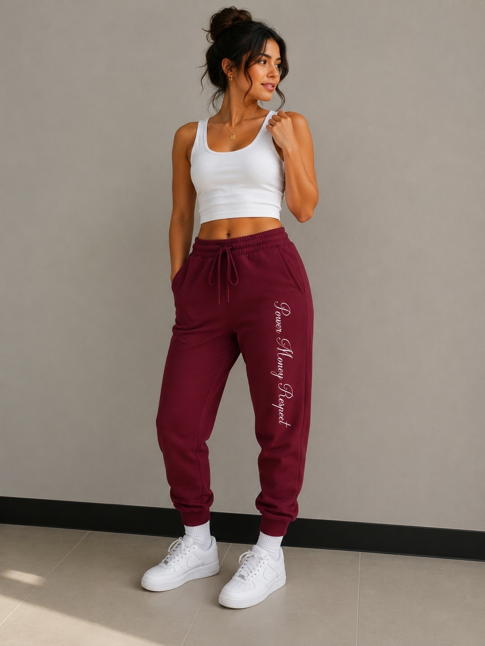 POWER MONEY RESPECT Women's Maroon Script-Detail Jogger Sweatpants